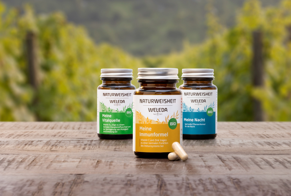 Weleda NEM fall campaign — product packshot with autumn colour grading